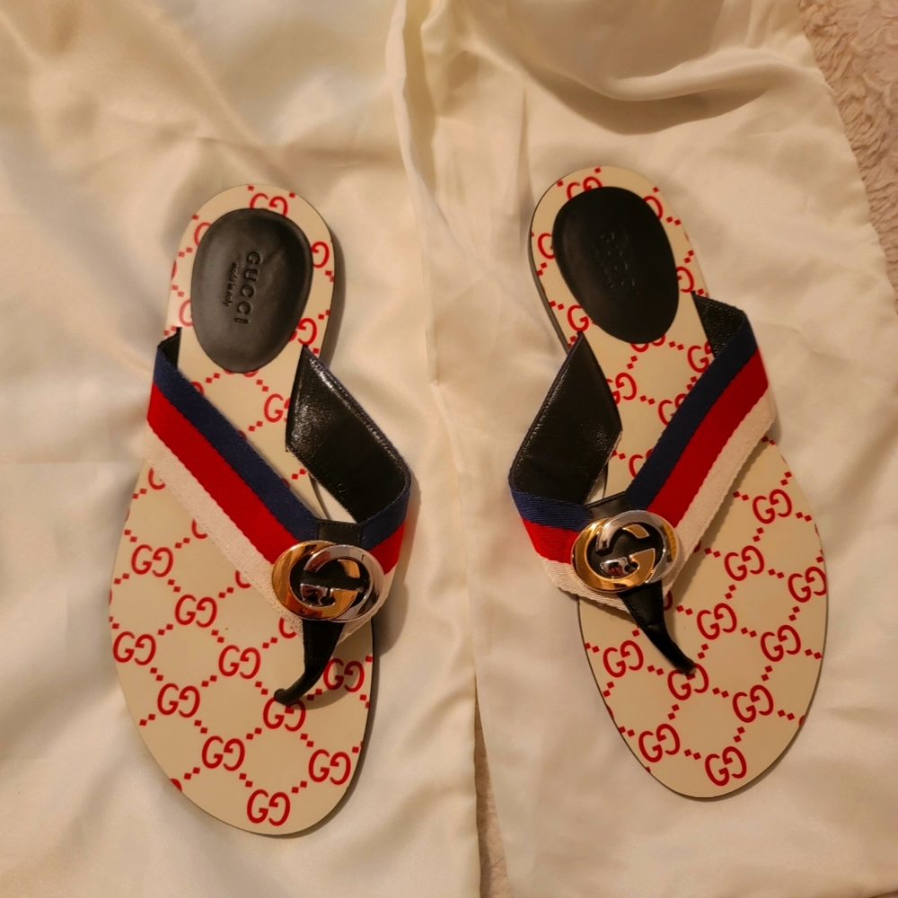 Gucci Web Sandals red white and blue